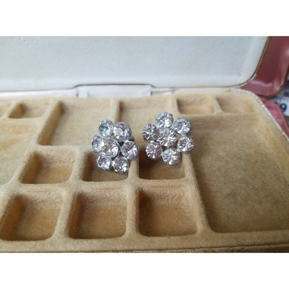 Aurora Borealis Crystal Floral Screw Back Earrings - Picture 10 of 10